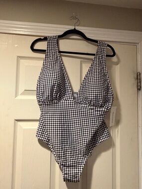 Gingham Plunge One-Piece Swimsuit - Black/White 2X